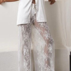 Kat The Label Lottie ivory Sheer
Lace Wide-Leg Pants